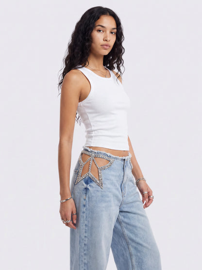 CUTOUT WIDE LEG JEANS