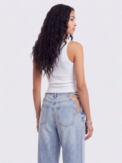 CUTOUT WIDE LEG JEANS